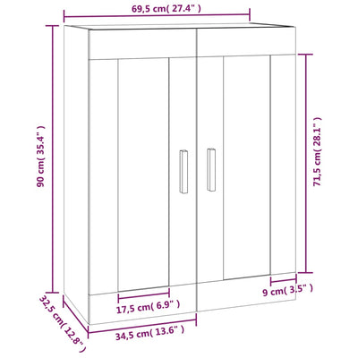 vægskab 69,5x32,5x90 cm konstrueret træ sort