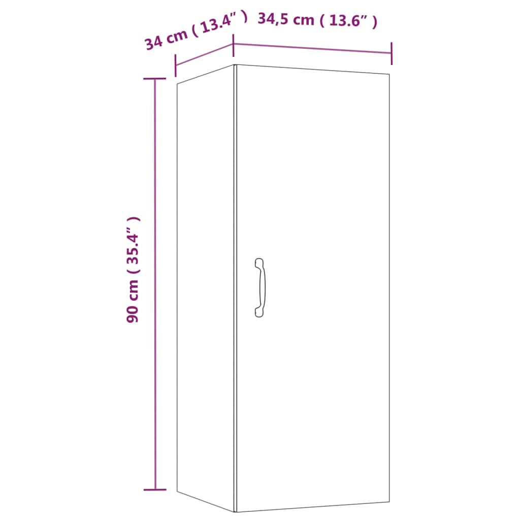 vægskab 34,5x34x90 cm konstrueret træ betongrå