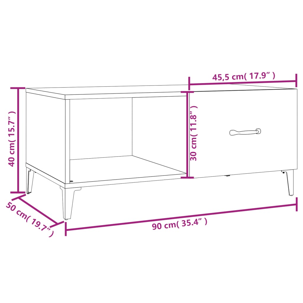 vidaXL sofabord 90x50x40 cm konstrueret træ hvid højglans