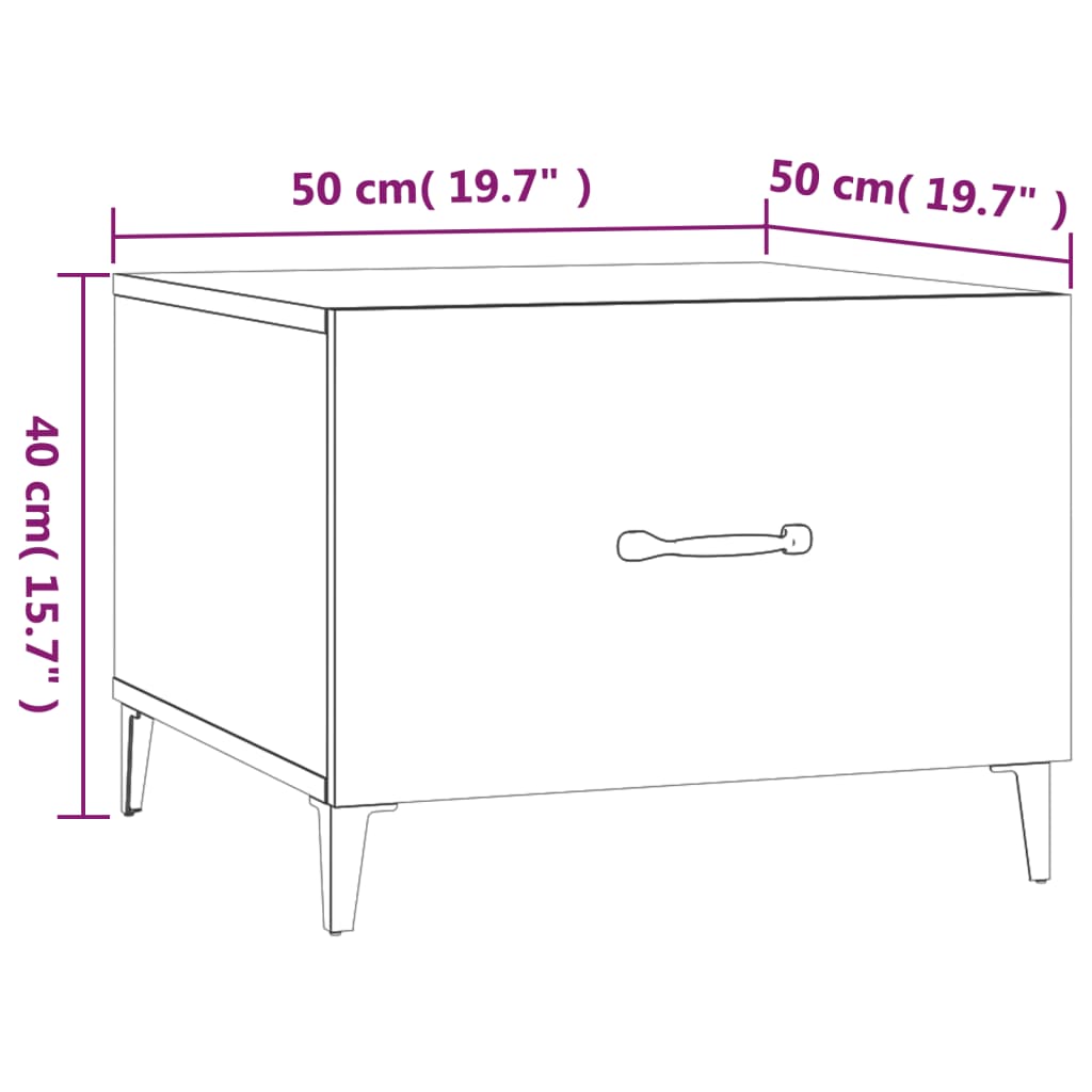 sofabord med metalben 2 stk. 50x50x40 cm hvid