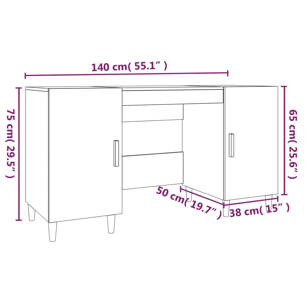 skrivebord 140x50x75 cm konstrueret træ sort