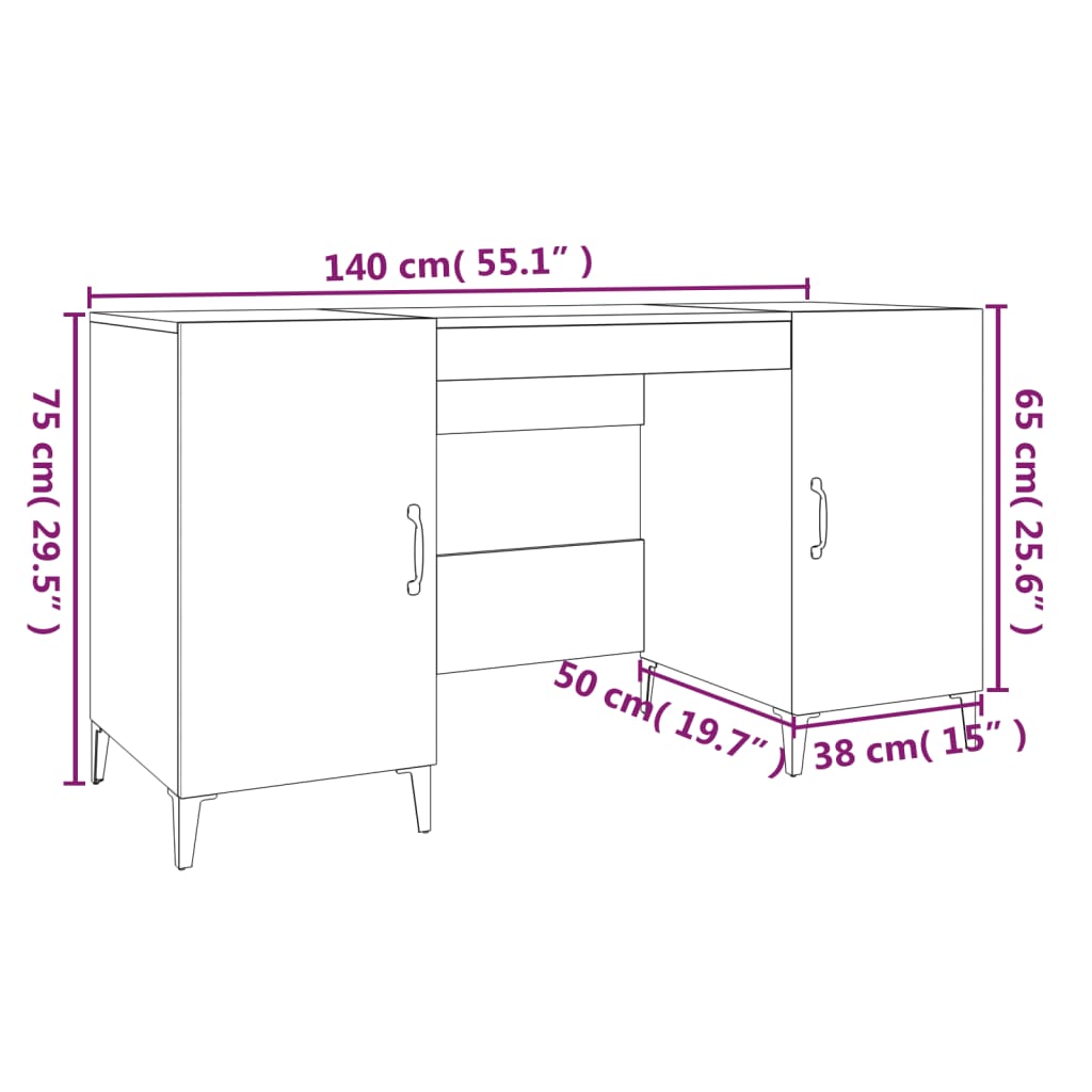 skrivebord 140x50x75 cm konstrueret træ hvid