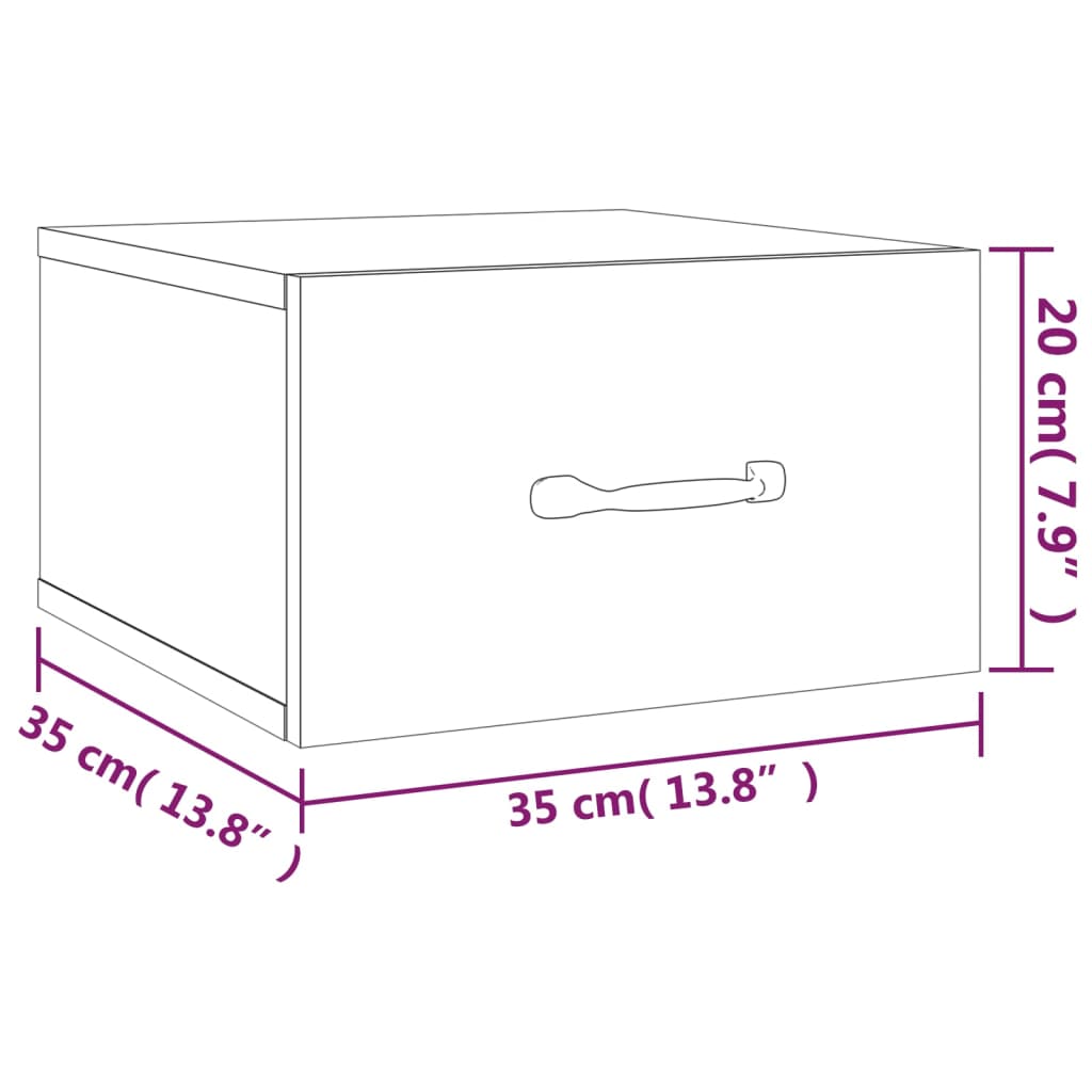 væghængte sengeborde 2 stk. 35x35x20 cm hvid højglans