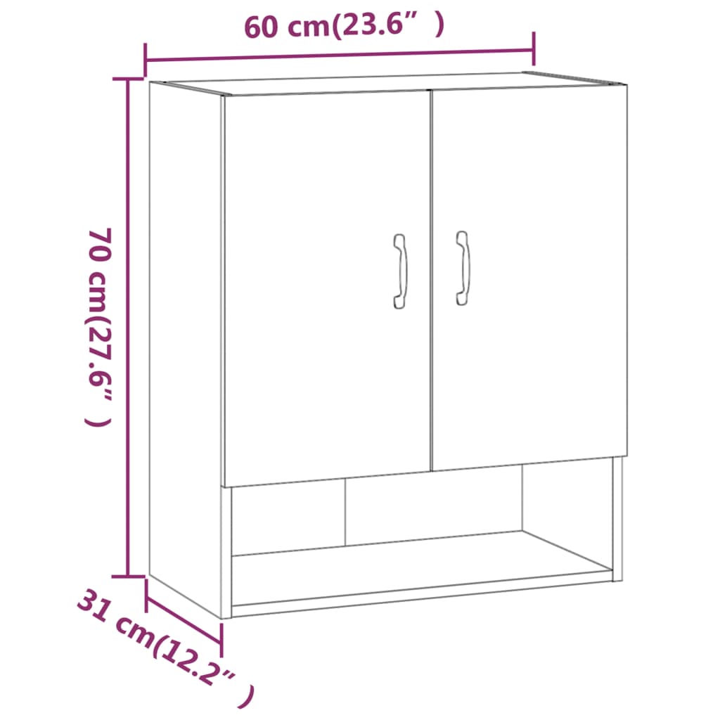 vægskab 60x31x70 cm konstrueret træ betongrå