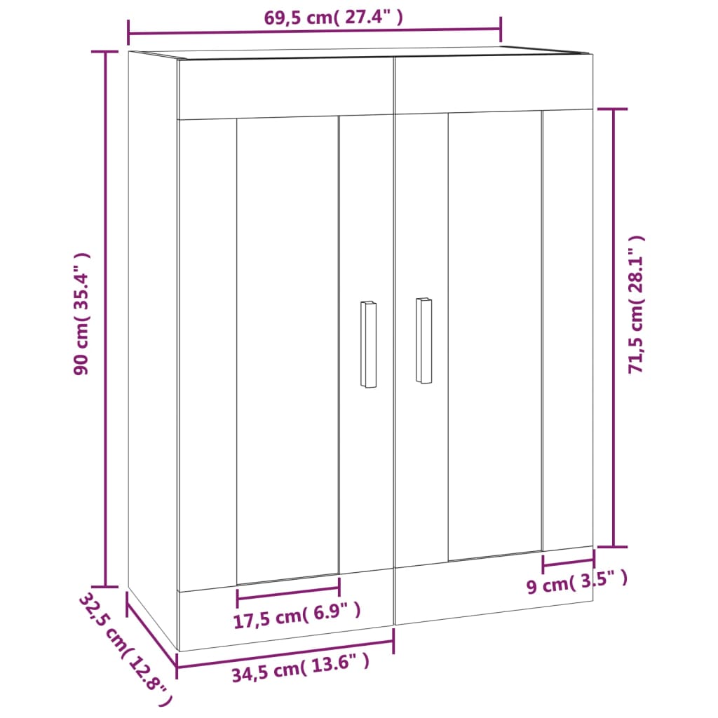 vægskab 69,5x32,5x90 cm konstrueret træ røget egetræsfarve