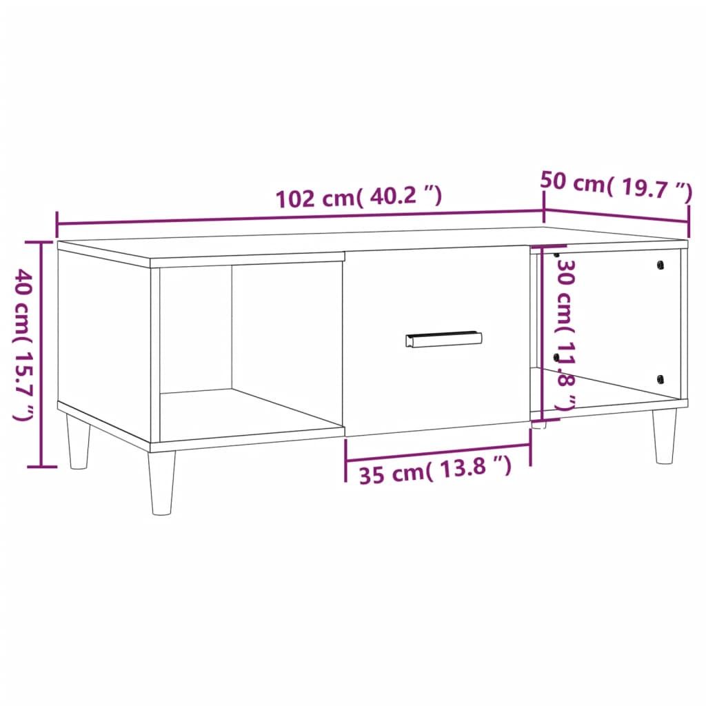 sofabord 102x50x40 cm konstrueret træ røget egetræsfarve