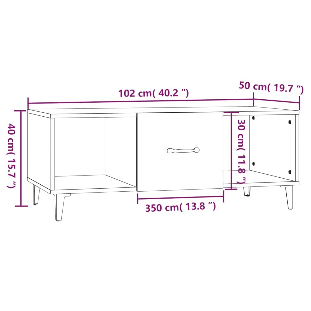 sofabord 102x50x40 cm konstrueret træ røget egetræsfarve