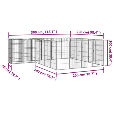 22-panels hundegård 50x100 cm pulverlakeret stål sort