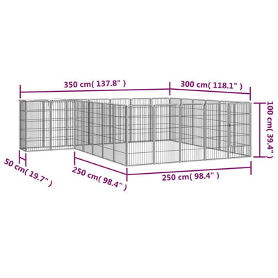 26-panels hundegård 50x100 cm pulverlakeret stål sort