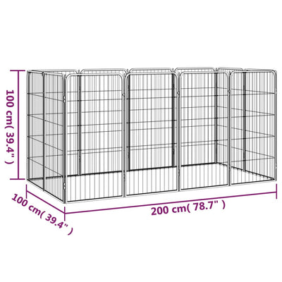 12-panels hundegård 50x100 cm pulverlakeret stål sort