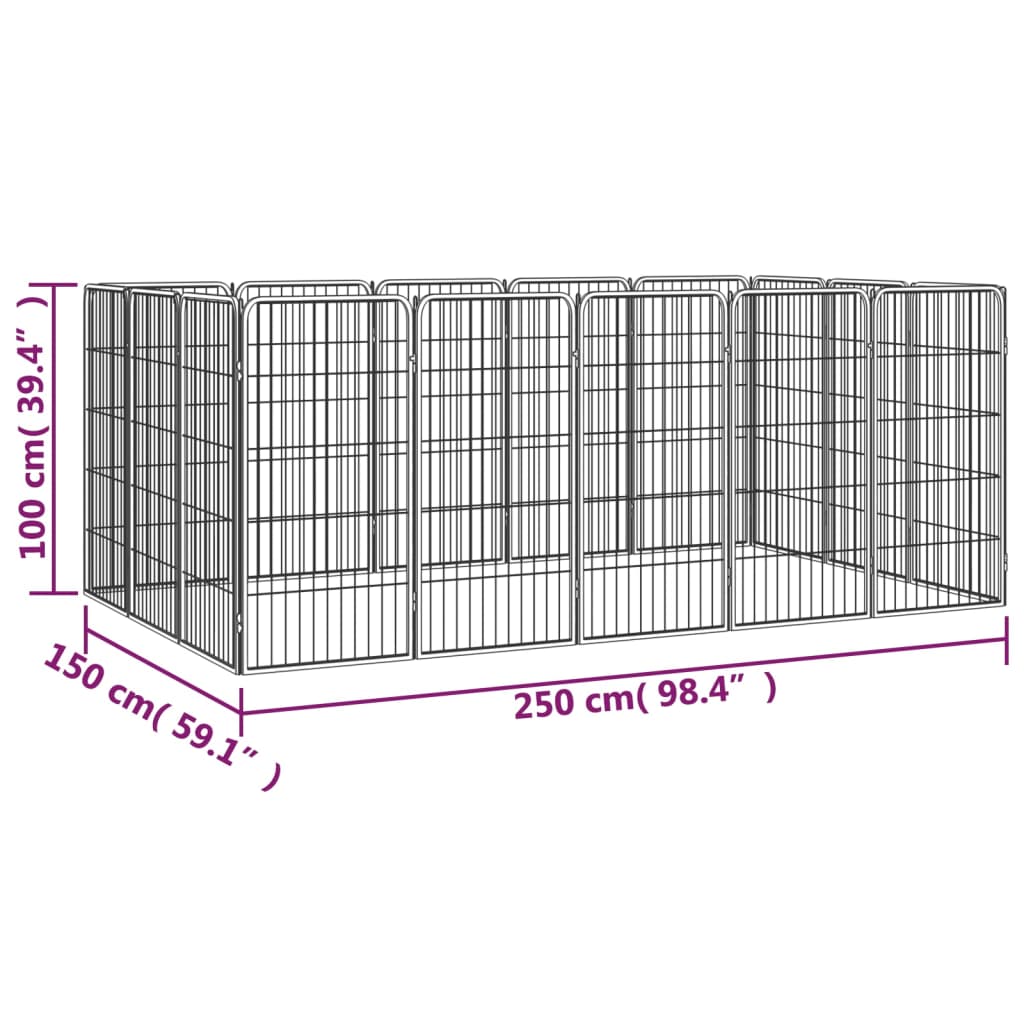 16-panels hundegård 50x100 cm pulverlakeret stål sort