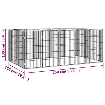 16-panels hundegård 50x100 cm pulverlakeret stål sort