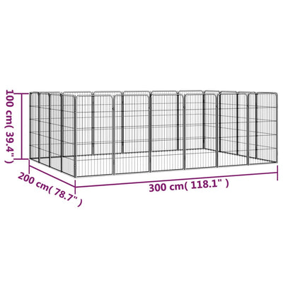 20-panels hundegård 50x100 cm pulverlakeret stål sort