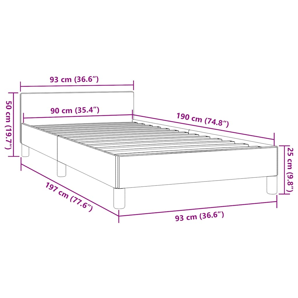 Sengeramme med hovedgærde uden madras Sort 90x190 cm Stof