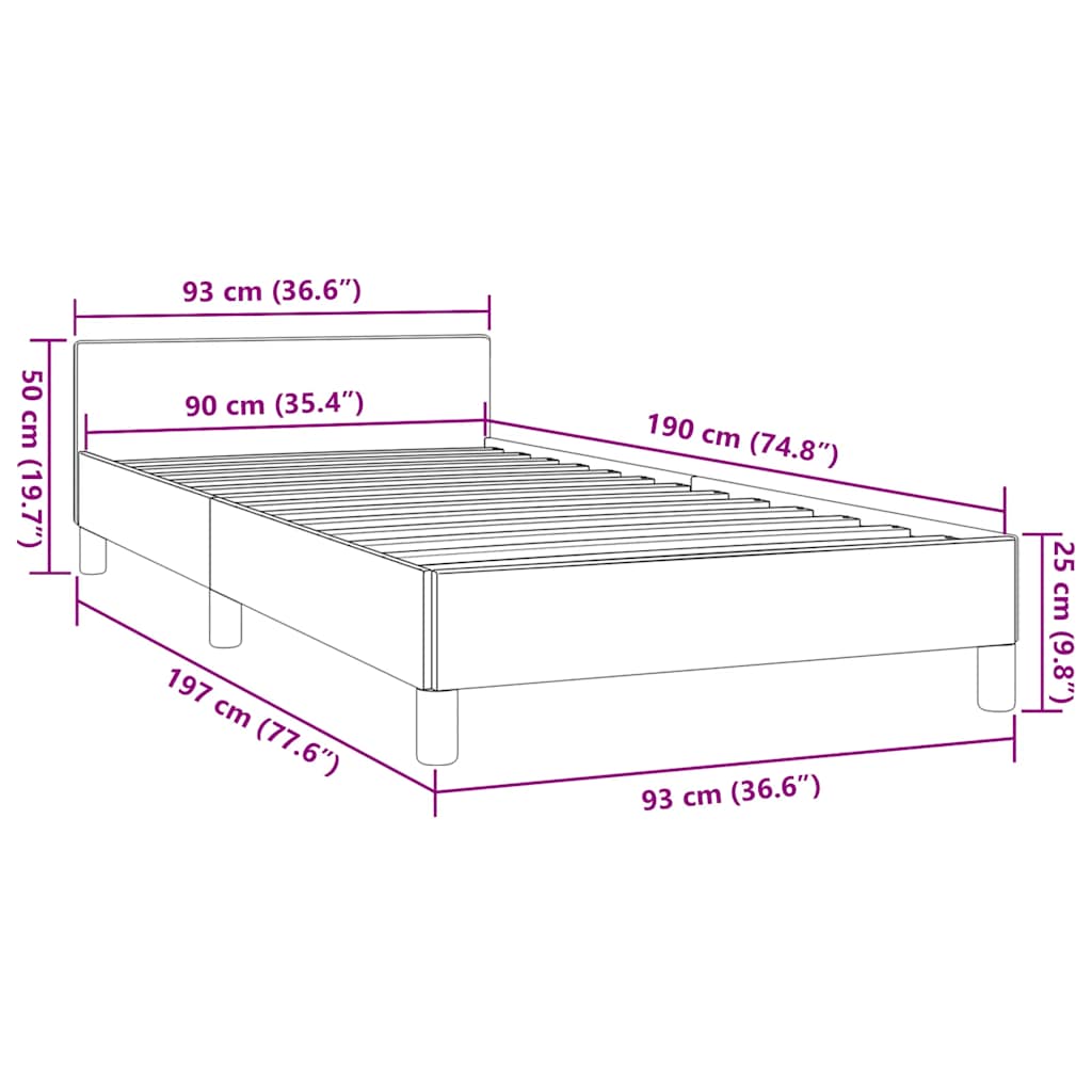 Sengeramme med hovedgærde uden madras Taupe 90x190 cm Stof