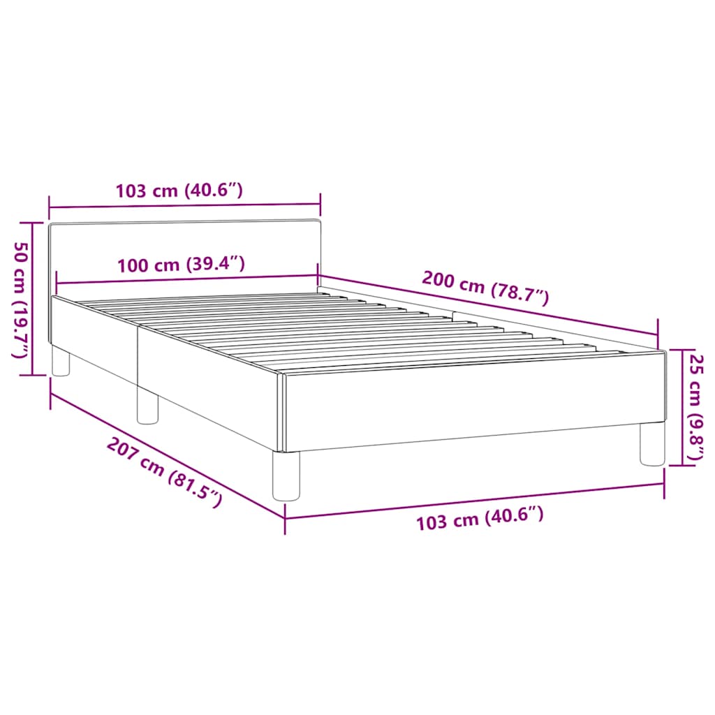 Sengeramme med hovedgærde uden madras Blå 100x200 cm Stof