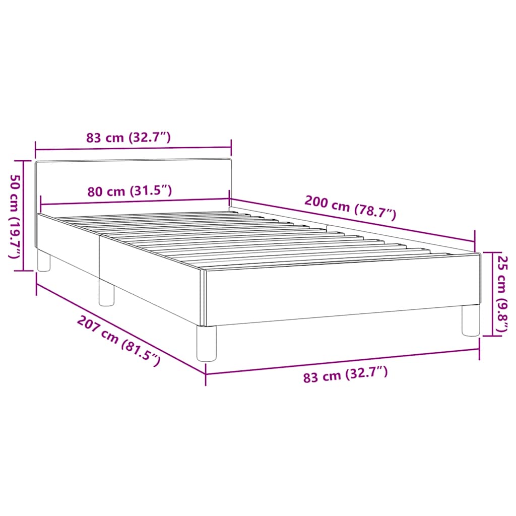 Sengeramme med hovedgærde uden madras Sort 80x200 cm