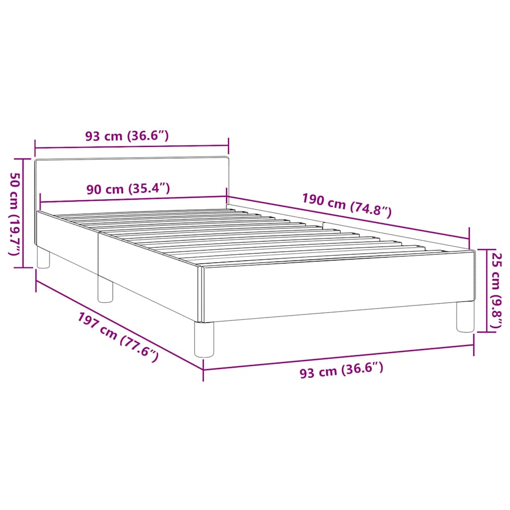 Sengeramme med hovedgærde uden madras Creme 90x190 cm