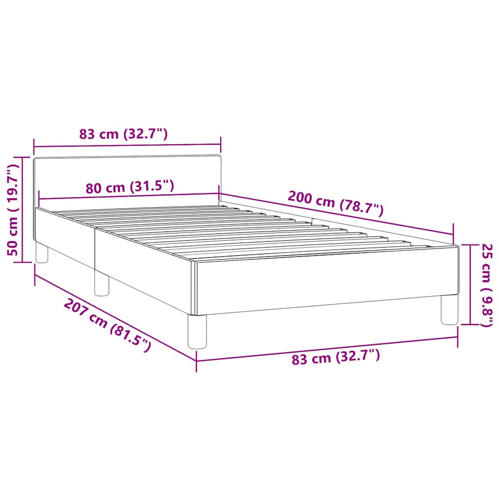 Sengeramme uden madras Mørkegrå 80x200 cm Fløjl