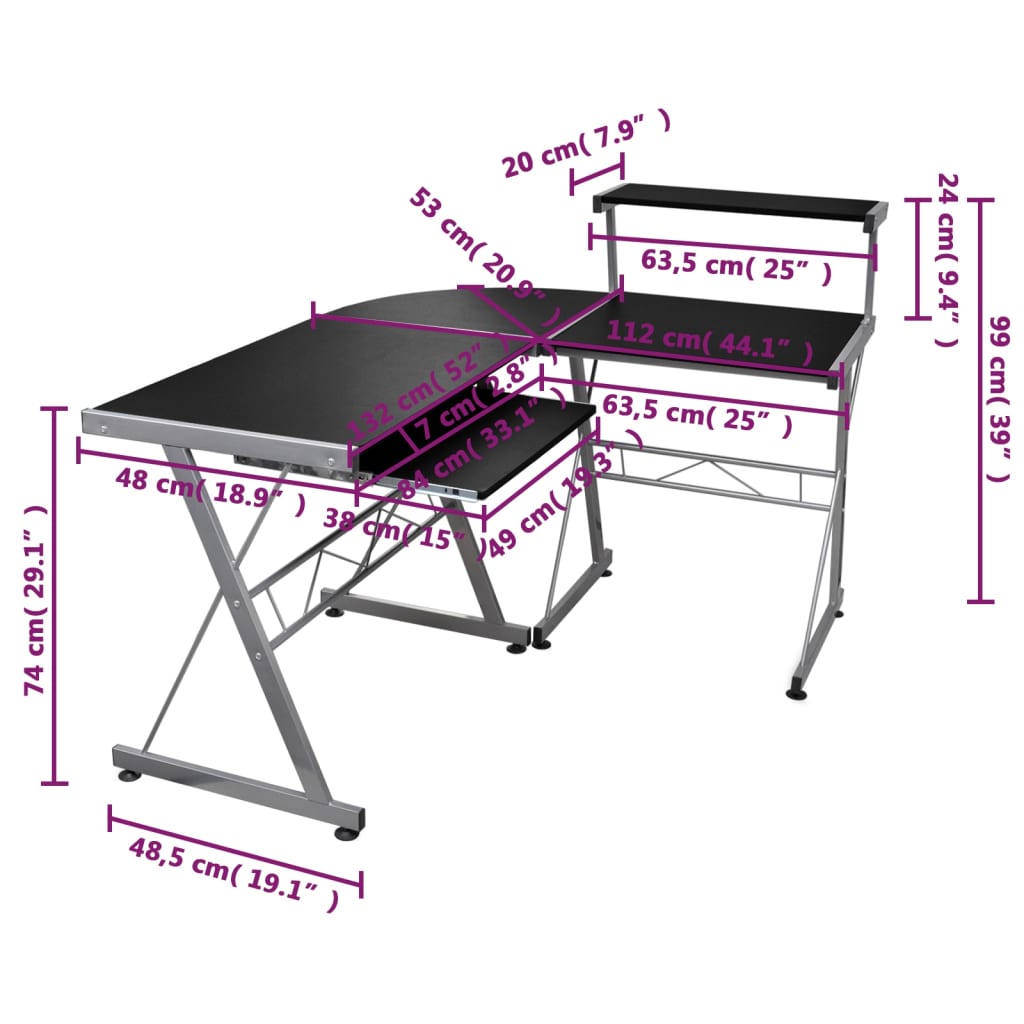 computerbord til hjørne 132x112x99 cm konstrueret træ sort