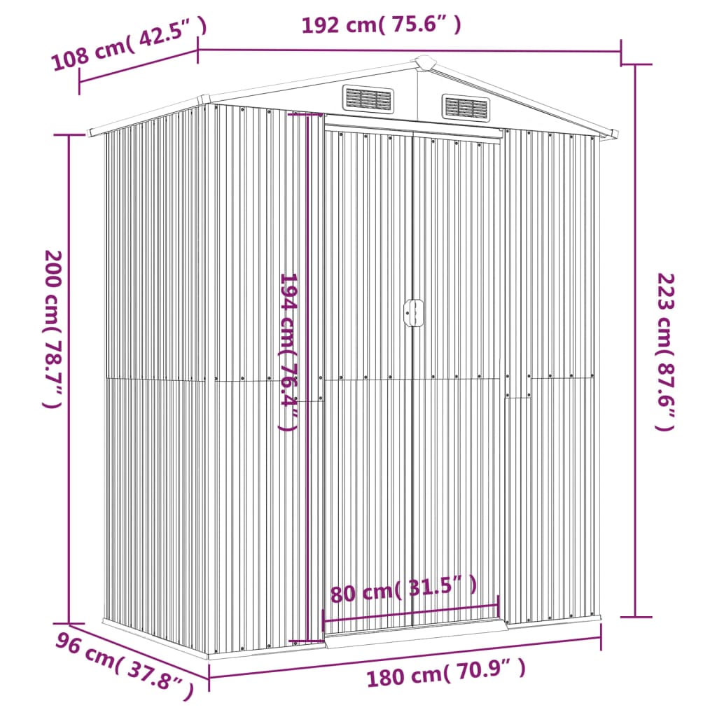 haveskur 192x108x223 cm galvaniseret stål lysebrun