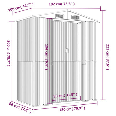 haveskur 192x108x223 cm galvaniseret stål lysebrun