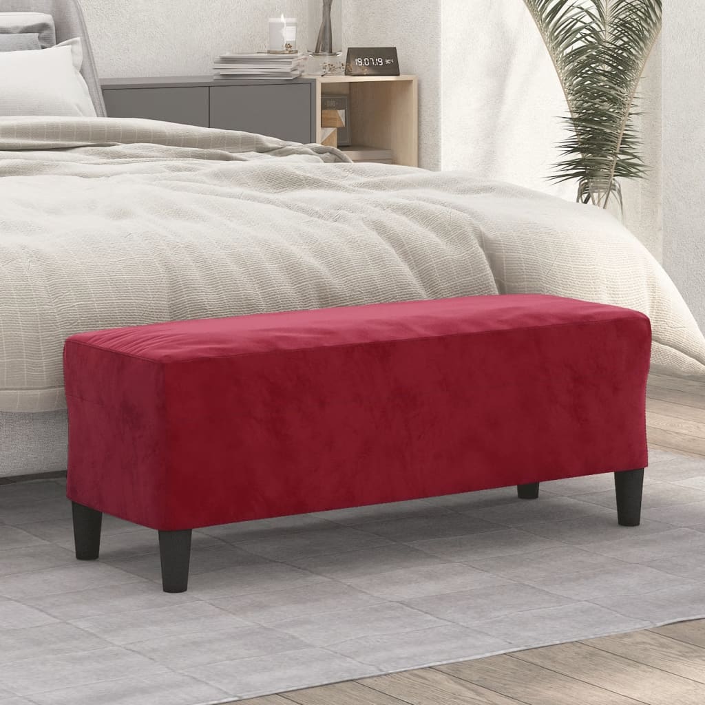 bænk 100x35x41 cm velour vinrød