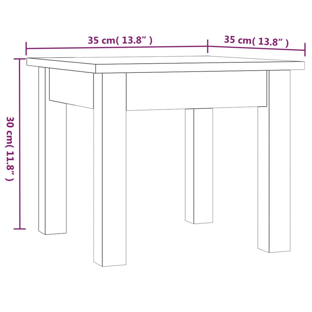 sofabord 35x35x30 cm massivt fyrretræ hvid