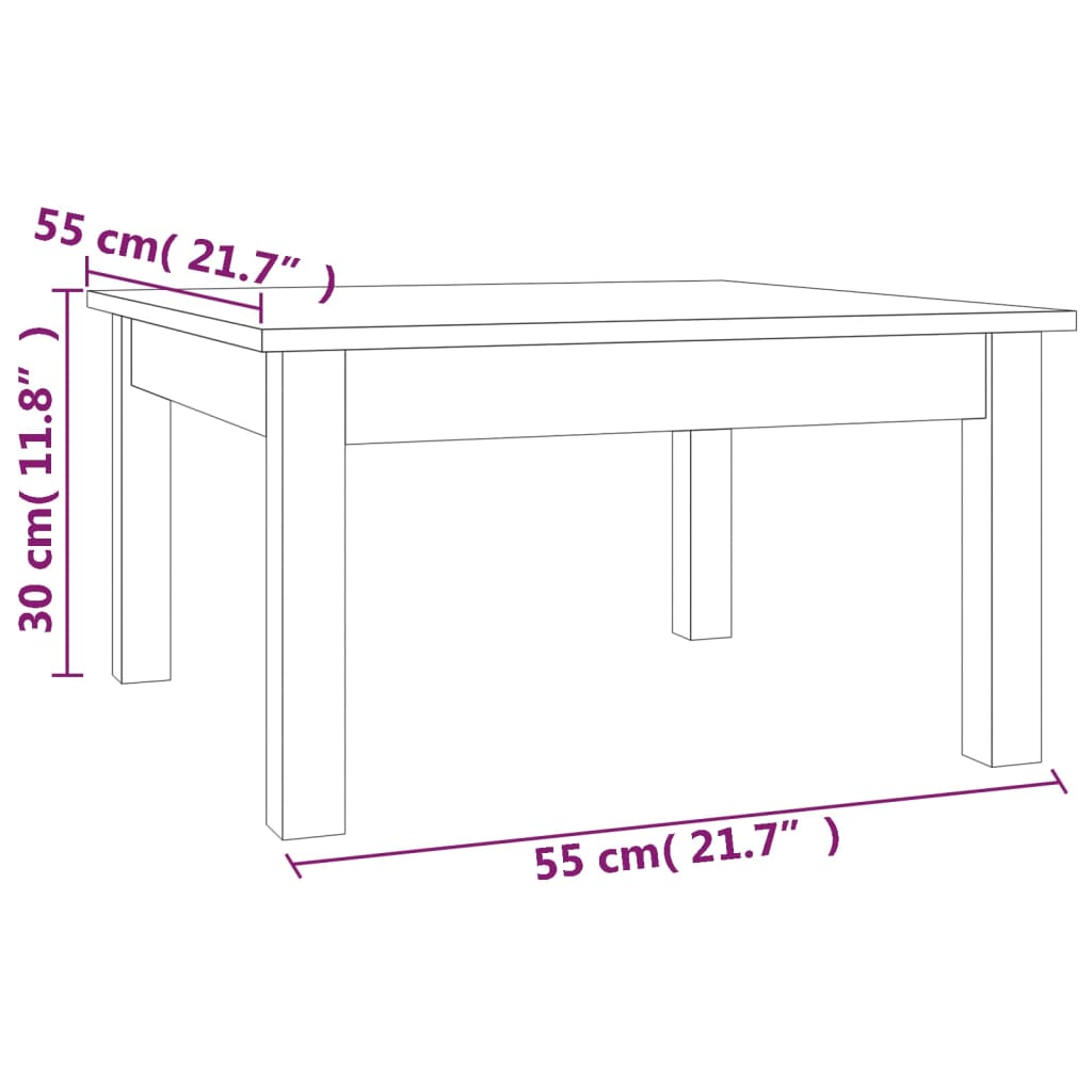 sofabord 55x55x30 cm massivt fyrretræ sort