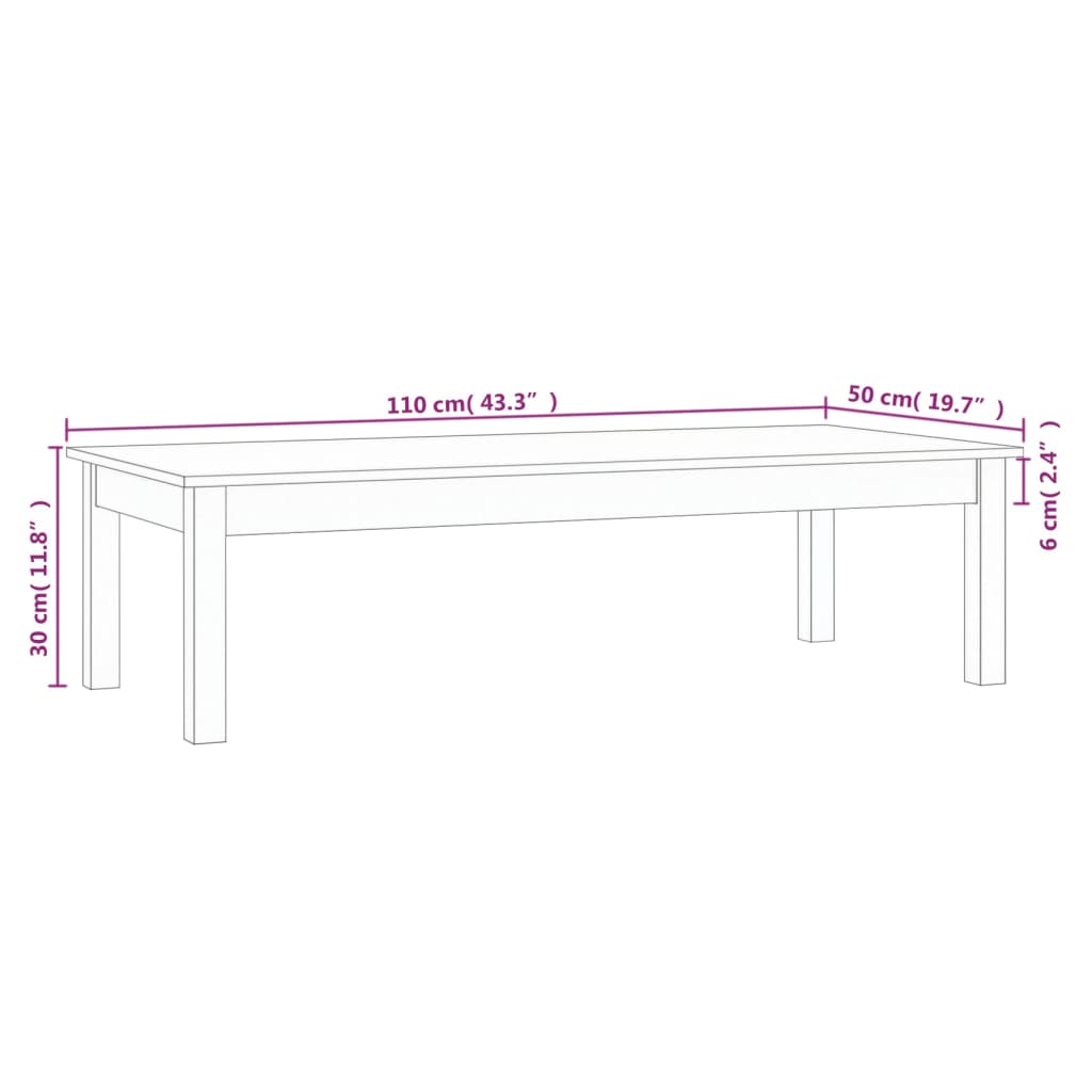 sofabord 110x50x30 cm massivt fyrretræ