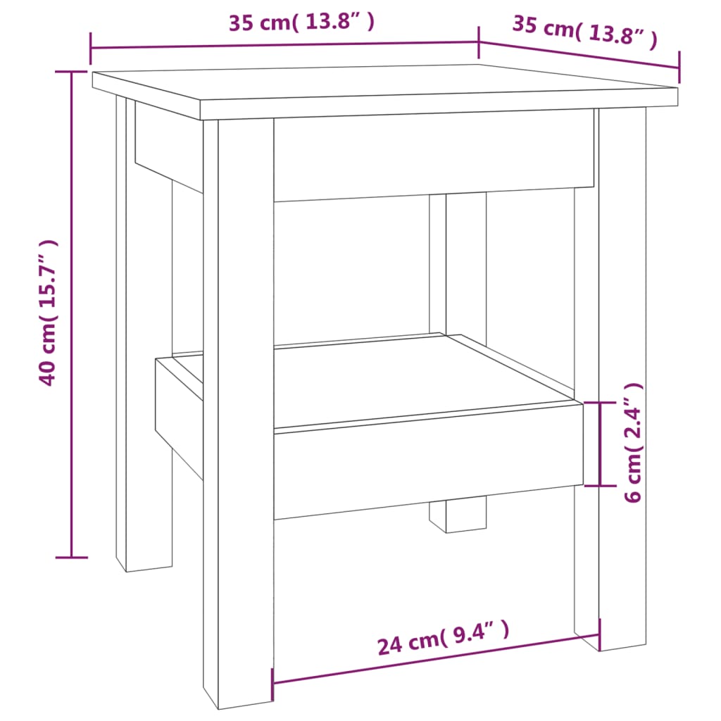 sofabord 35x35x40 cm massivt fyrretræ hvid