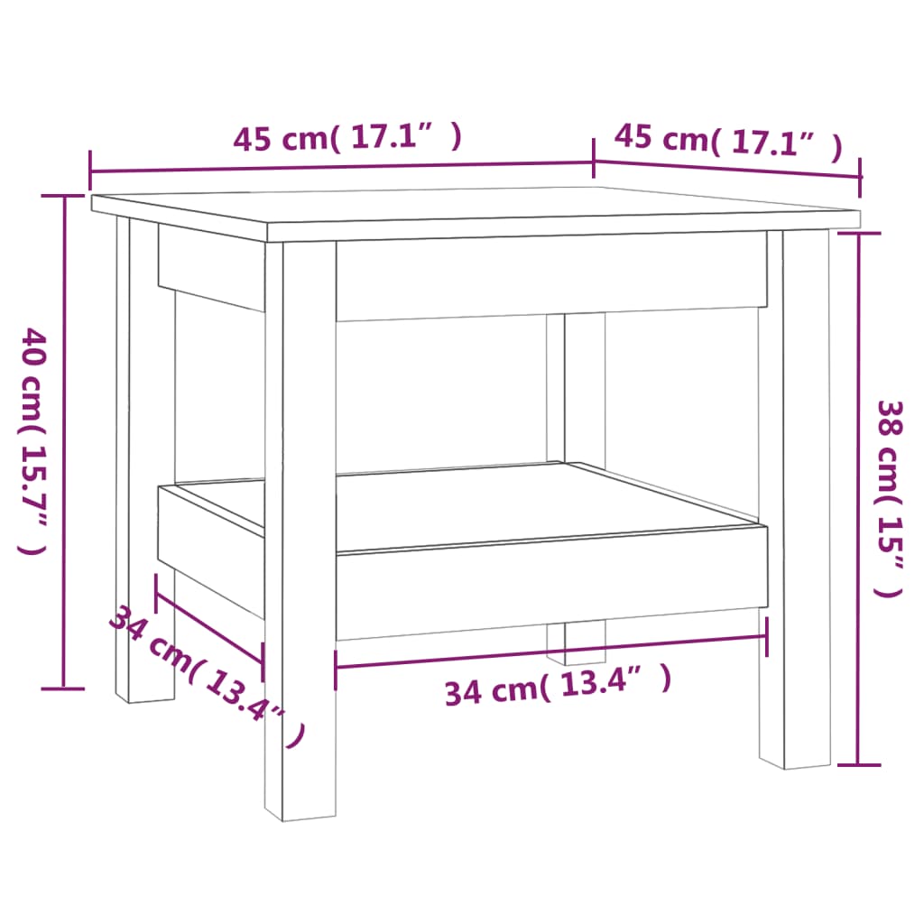 sofabord 45x45x40 cm massivt fyrretræ