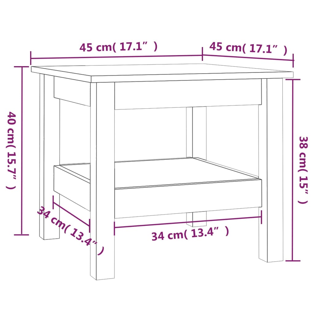 sofabord 45x45x40 cm massivt fyrretræ hvid