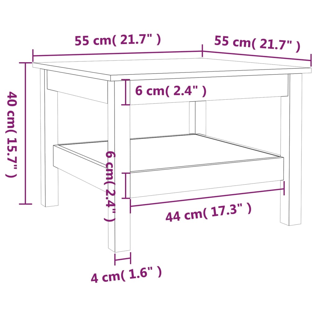 sofabord 55x55x40 cm massivt fyrretræ