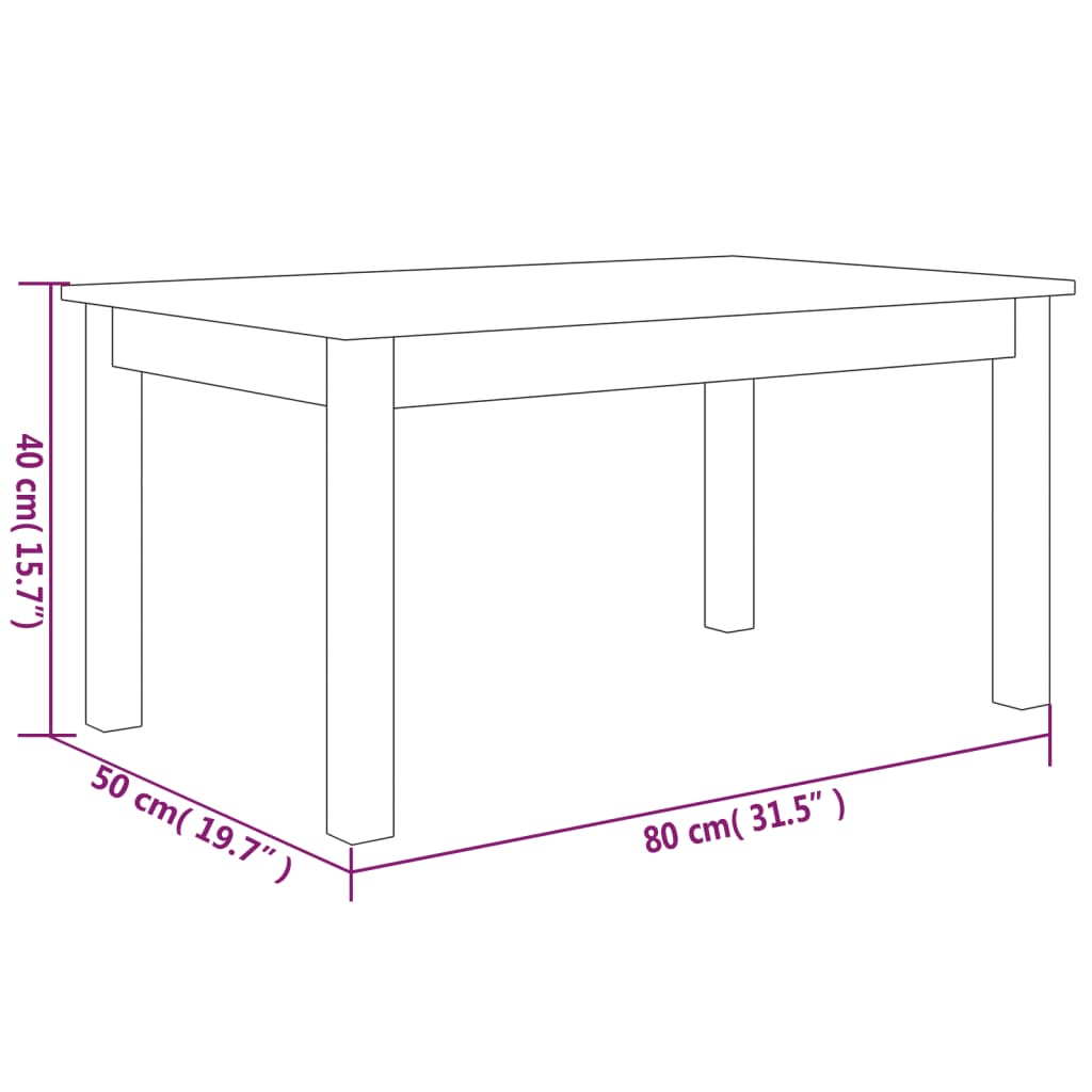 sofabord 80x50x40 cm massivt fyrretræ hvid