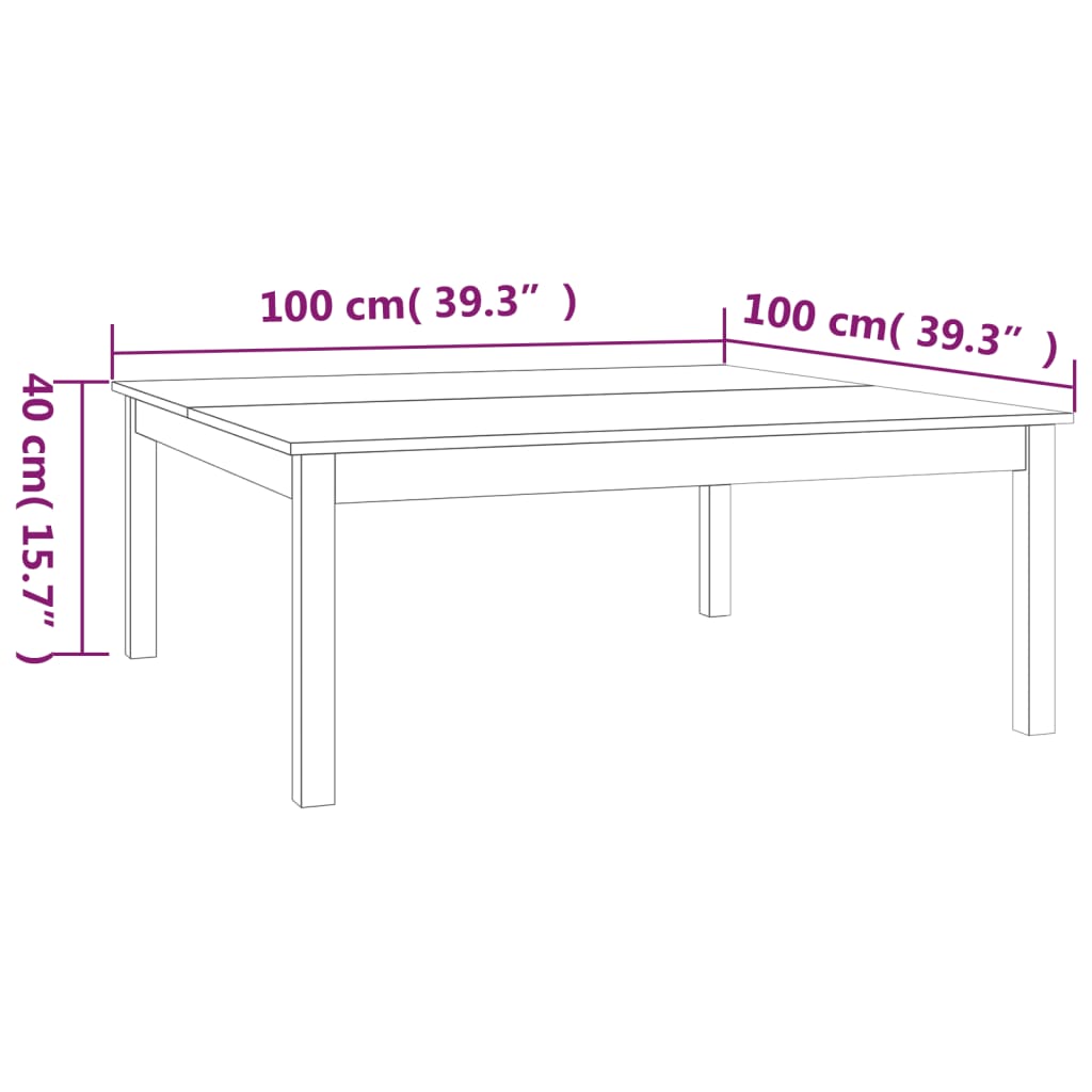 sofabord 100x100x40 cm massivt fyrretræ gyldenbrun