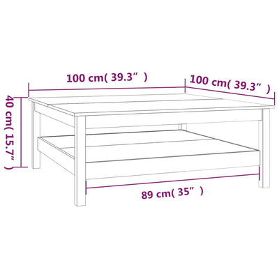 sofabord 100x100x40 cm massivt fyrretræ hvid