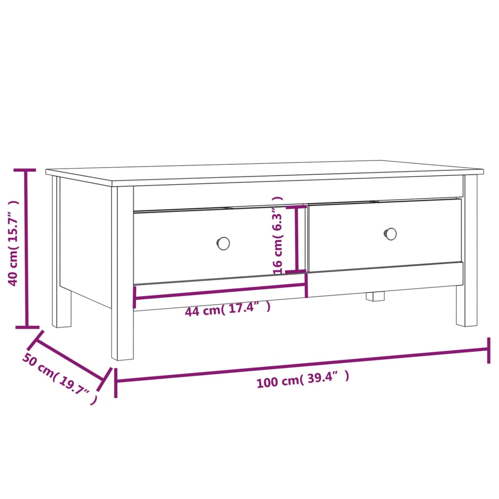 sofabord 100x50x40 cm massivt fyrretræ