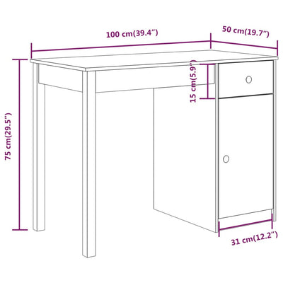 skrivebord 100x50x75 cm massivt fyrretræ hvid