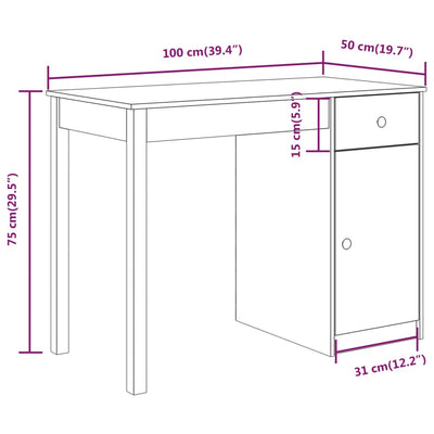 skrivebord 100x50x75 cm massivt fyrretræ sort