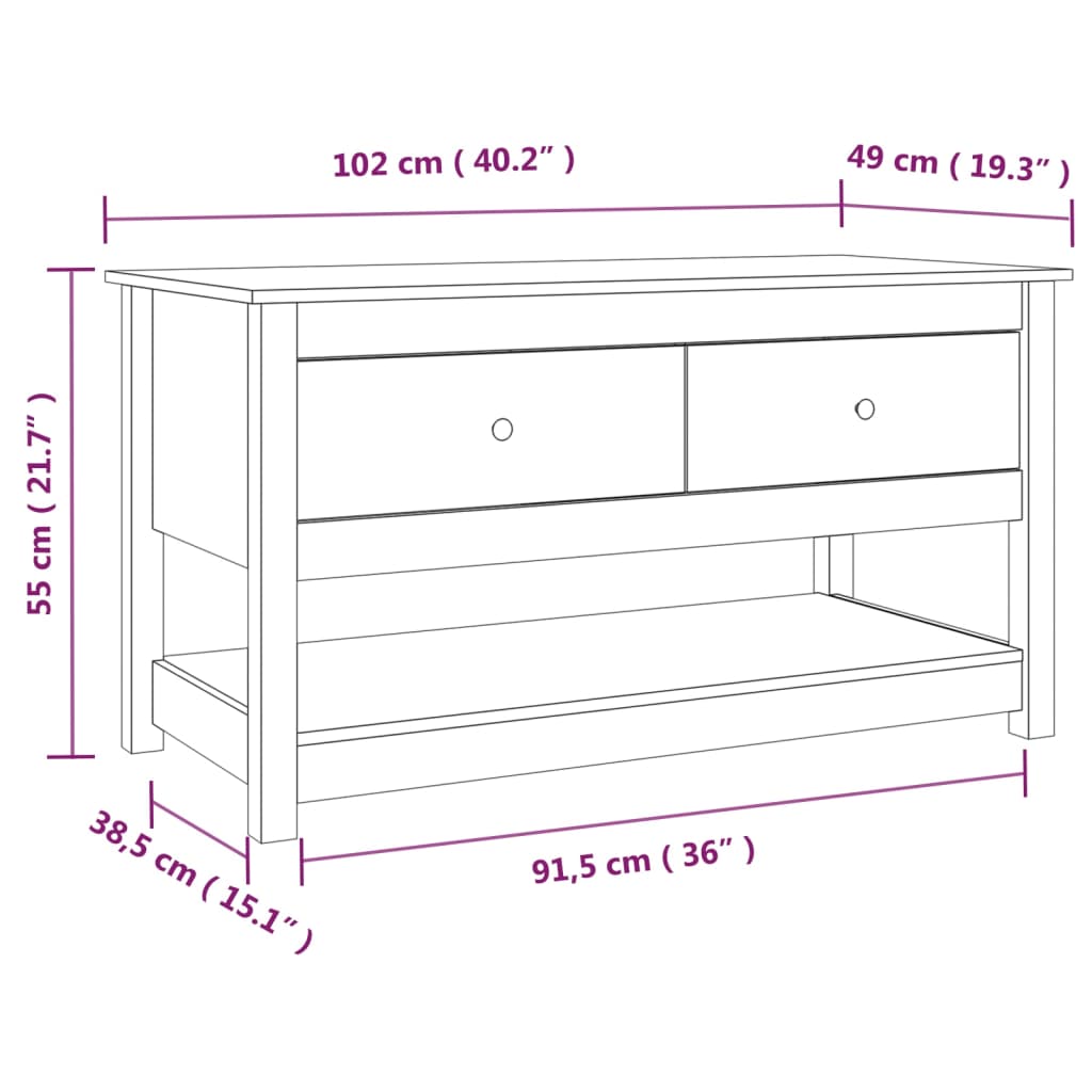 sofabord 102x49x55 cm massivt fyrretræ gyldenbrun