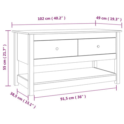 sofabord 102x49x55 cm massivt fyrretræ sort