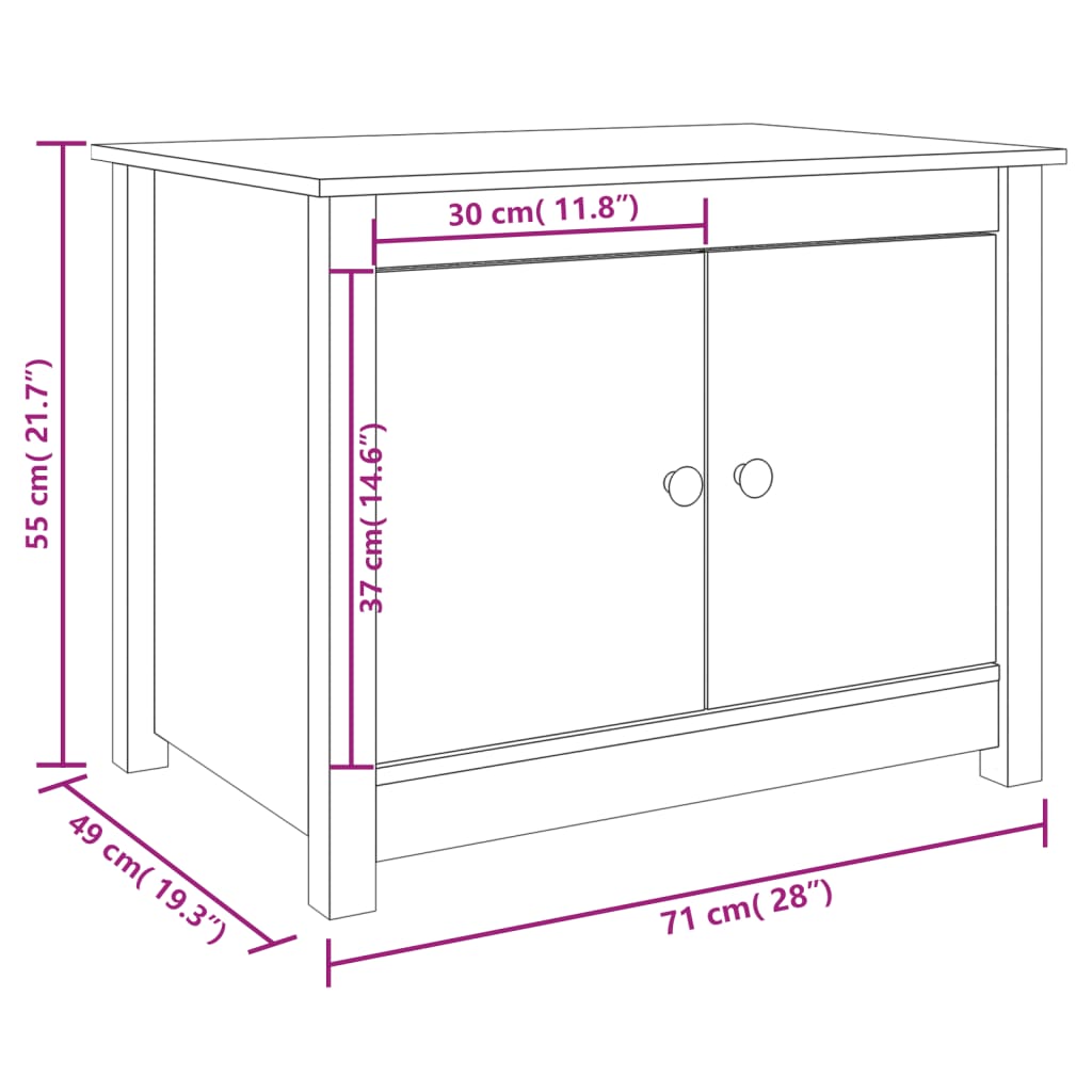 sofabord 71x49x55 cm massivt fyrretræ