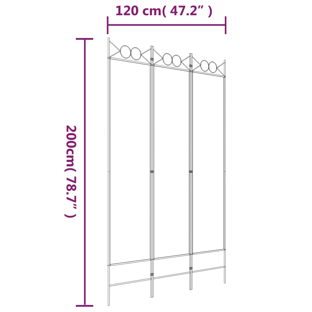 3-panels rumdeler 120x200 cm stof hvid