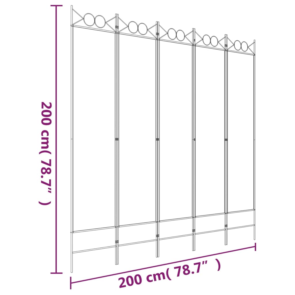 5-panels rumdeler 200x200 cm stof hvid