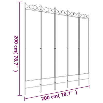 5-panels rumdeler 200x200 cm stof hvid