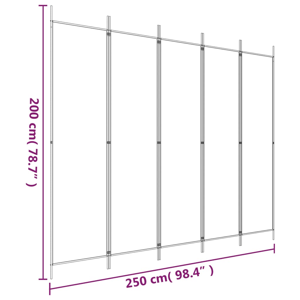 5-panels rumdeler 250x200 cm stof hvid