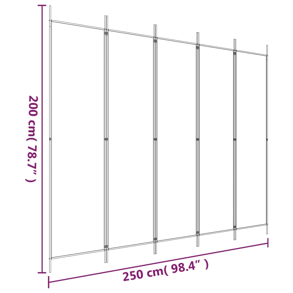 5-panels rumdeler 250x200 cm stof antracitgrå