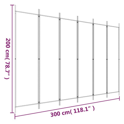 6-panels rumdeler 300x200 cm stof hvid