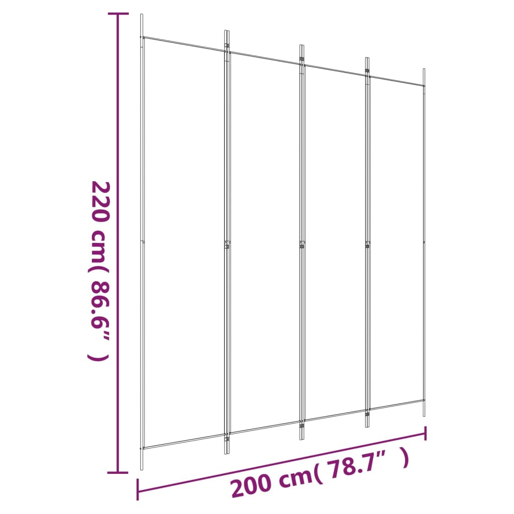 4-panels rumdeler 200x220 cm stof hvid